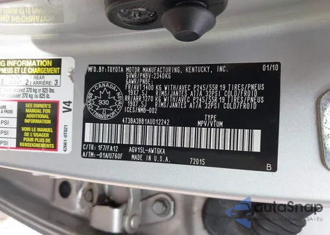 2010 Toyota Venza z USA, uszkodzony, nr VIN 4T3BA3BB1AU012242